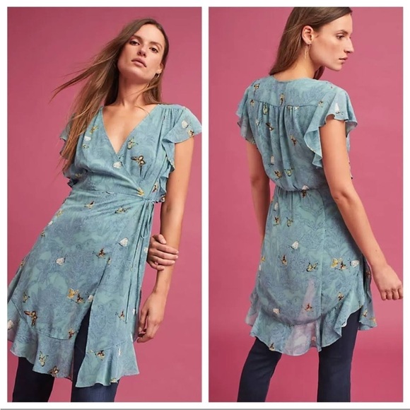 Anthropologie Feather Bone Buttrfly Wrap Dress Fairy Fairycore Romantic‎ Boho - Picture 1 of 15